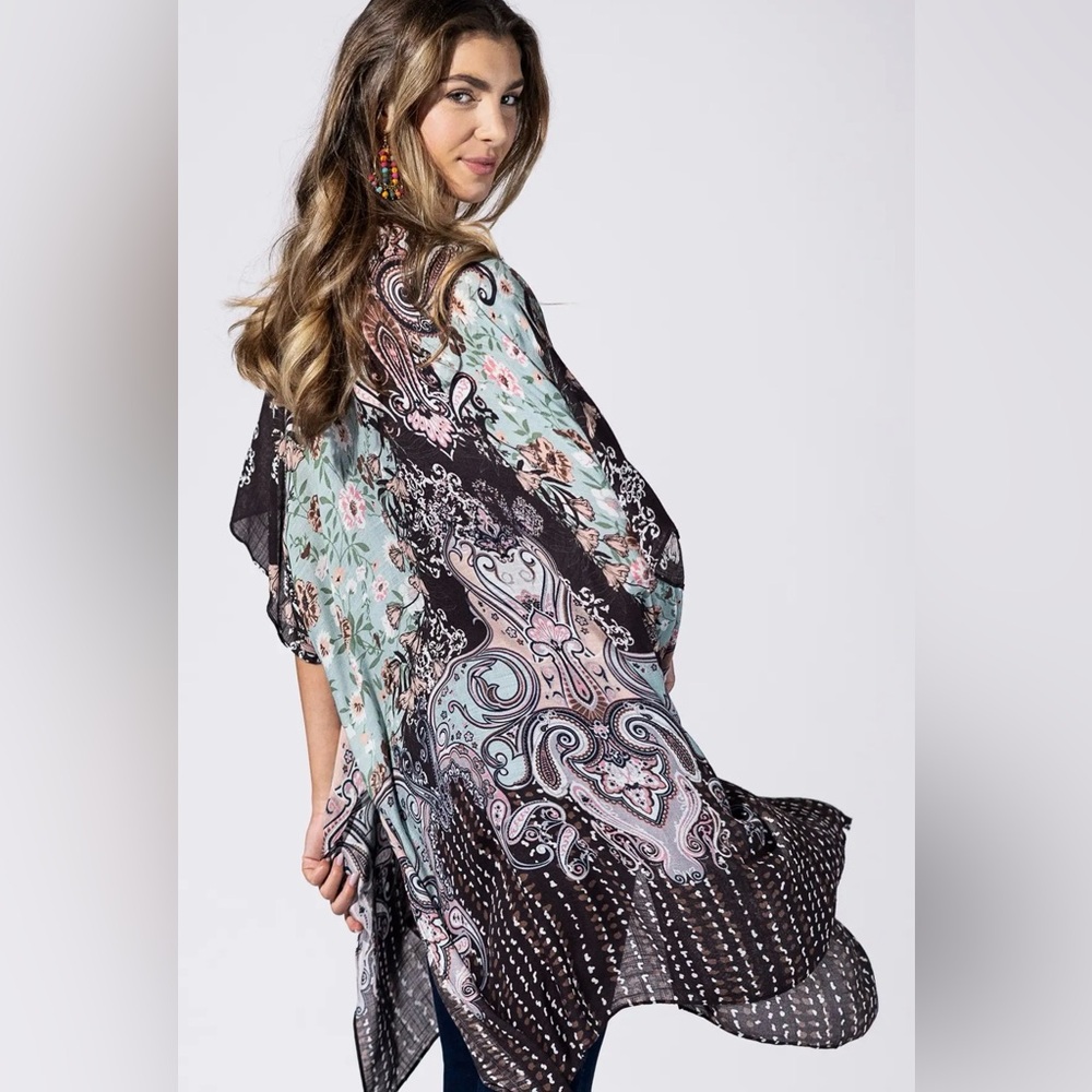 Mint Chocolate Paisley Boho Kimono - Picture 2 of 6